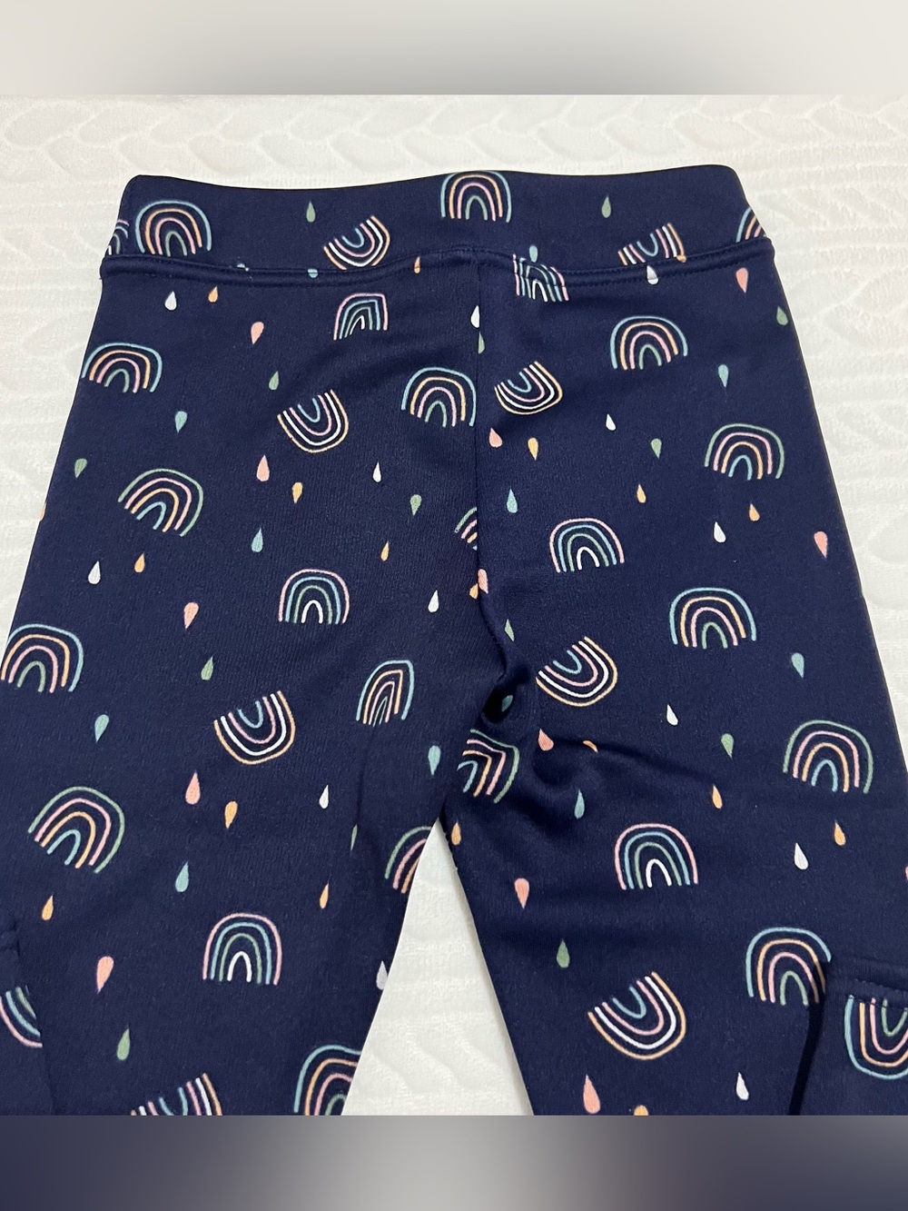 💗 Lily & Dan - Kids Navy Rainbow Print Fleece Leggings - Picture 7 of 9